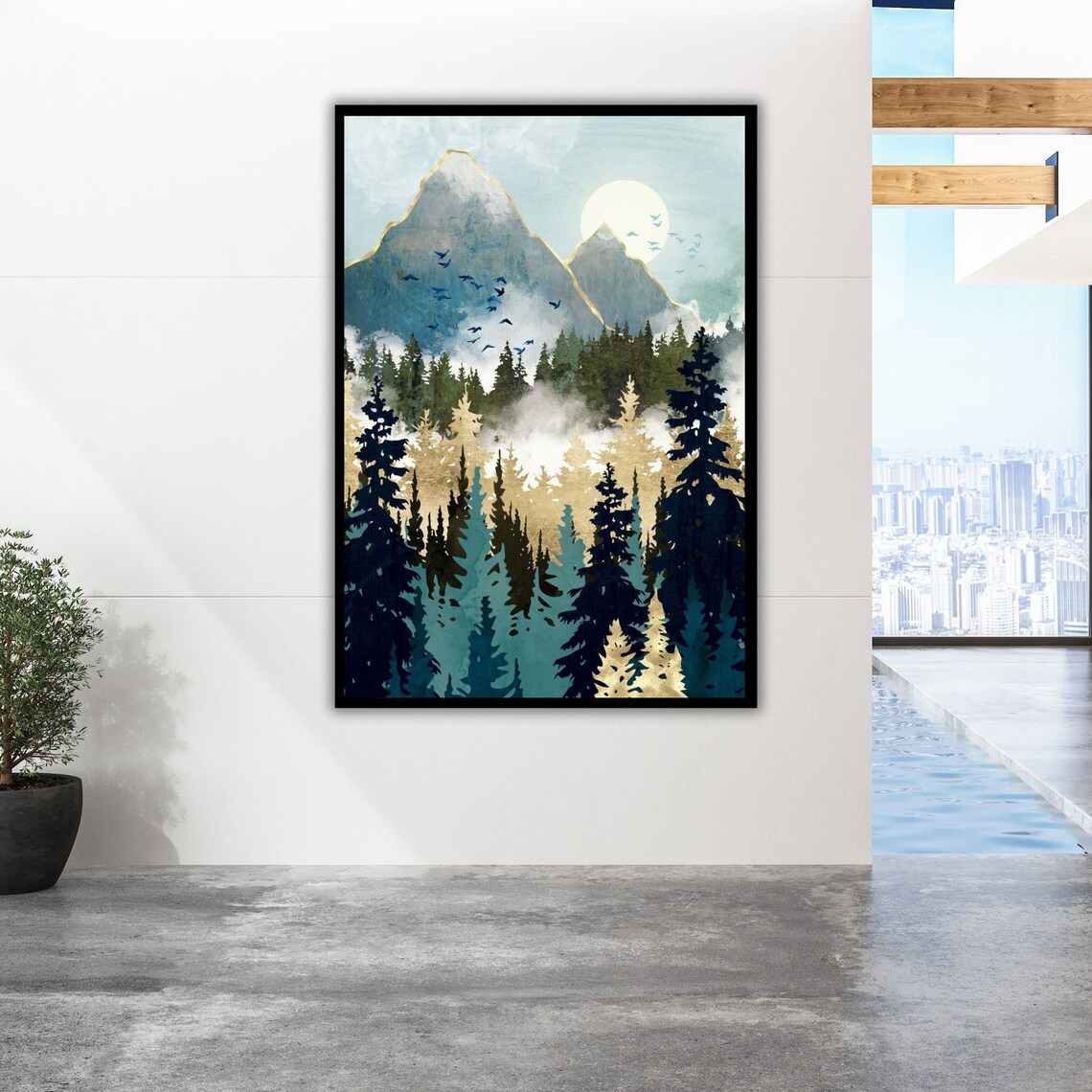 Misty Pines Art Print Ready To Hang Framed Wall Decor Nature Landscape Painting Forest Print - Image 2