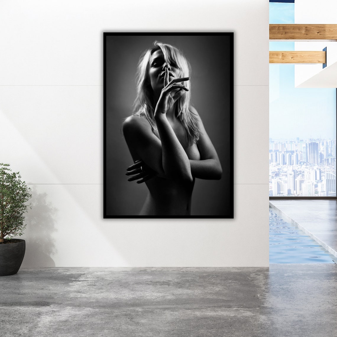 Black and White Blonde Woman Portrait Sultry Photography Poster - Image 2