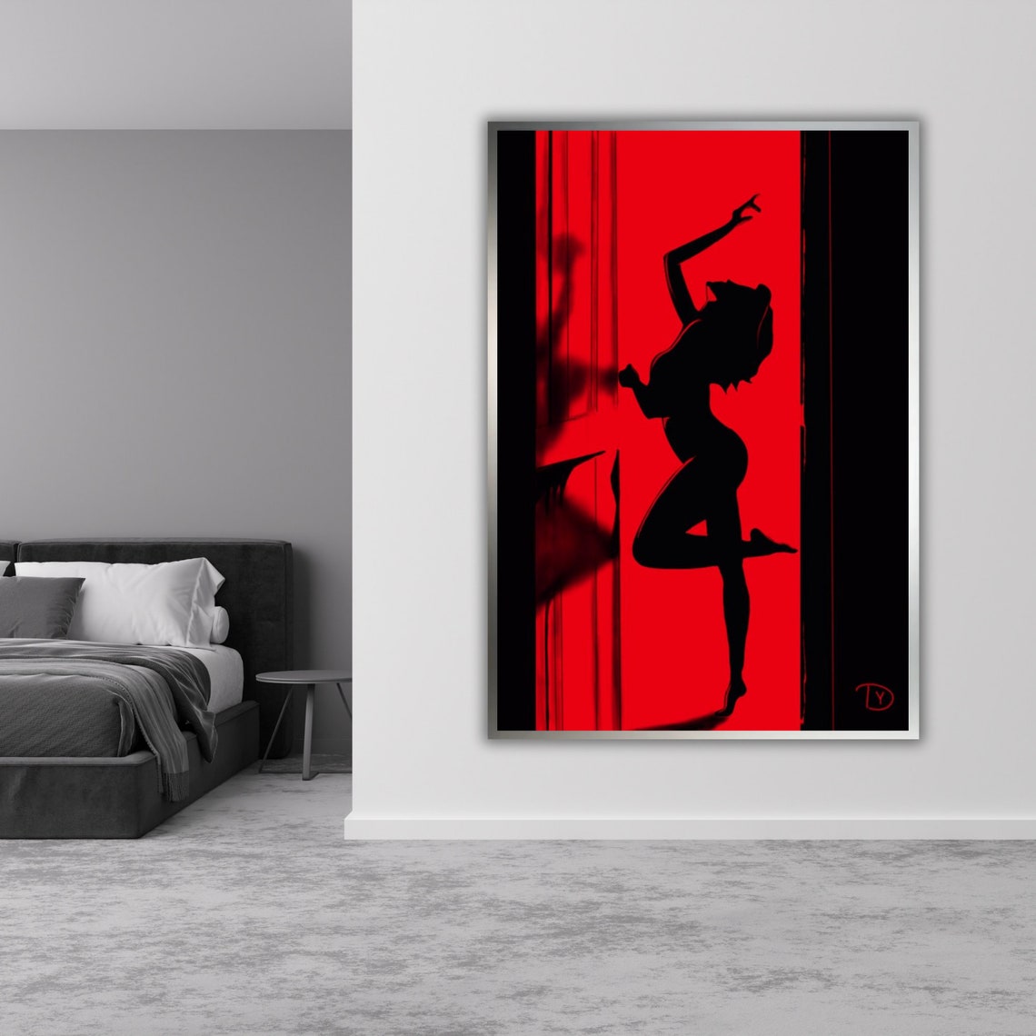 Dancing Woman Silhouette Vivid Red Doorway Bold Black Red Art Poster - Image 4