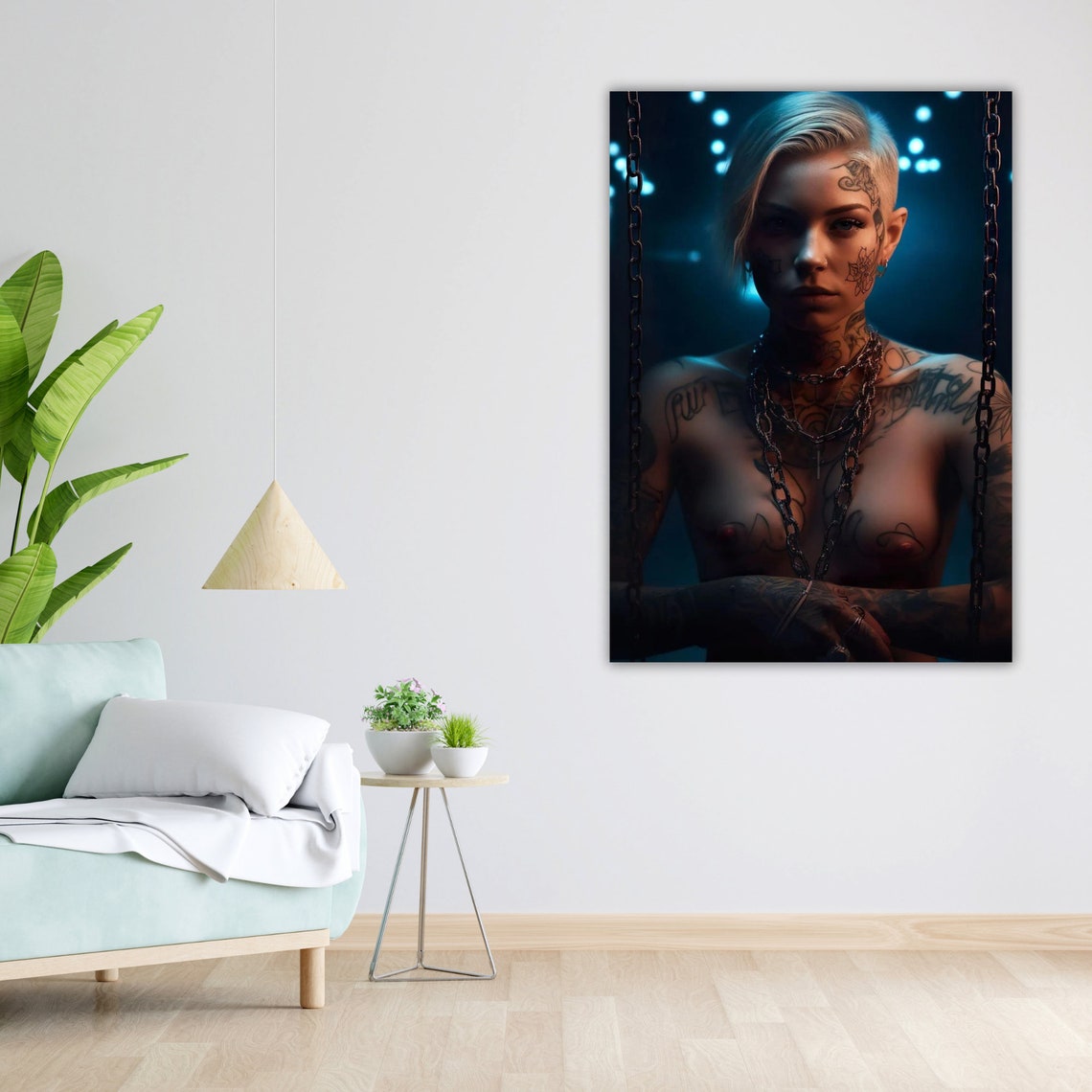 Naked Tattooed Girl Art Print Ready To Hang Framed Wall Decor Modern Nude Art Unique Home Decor - Image 5