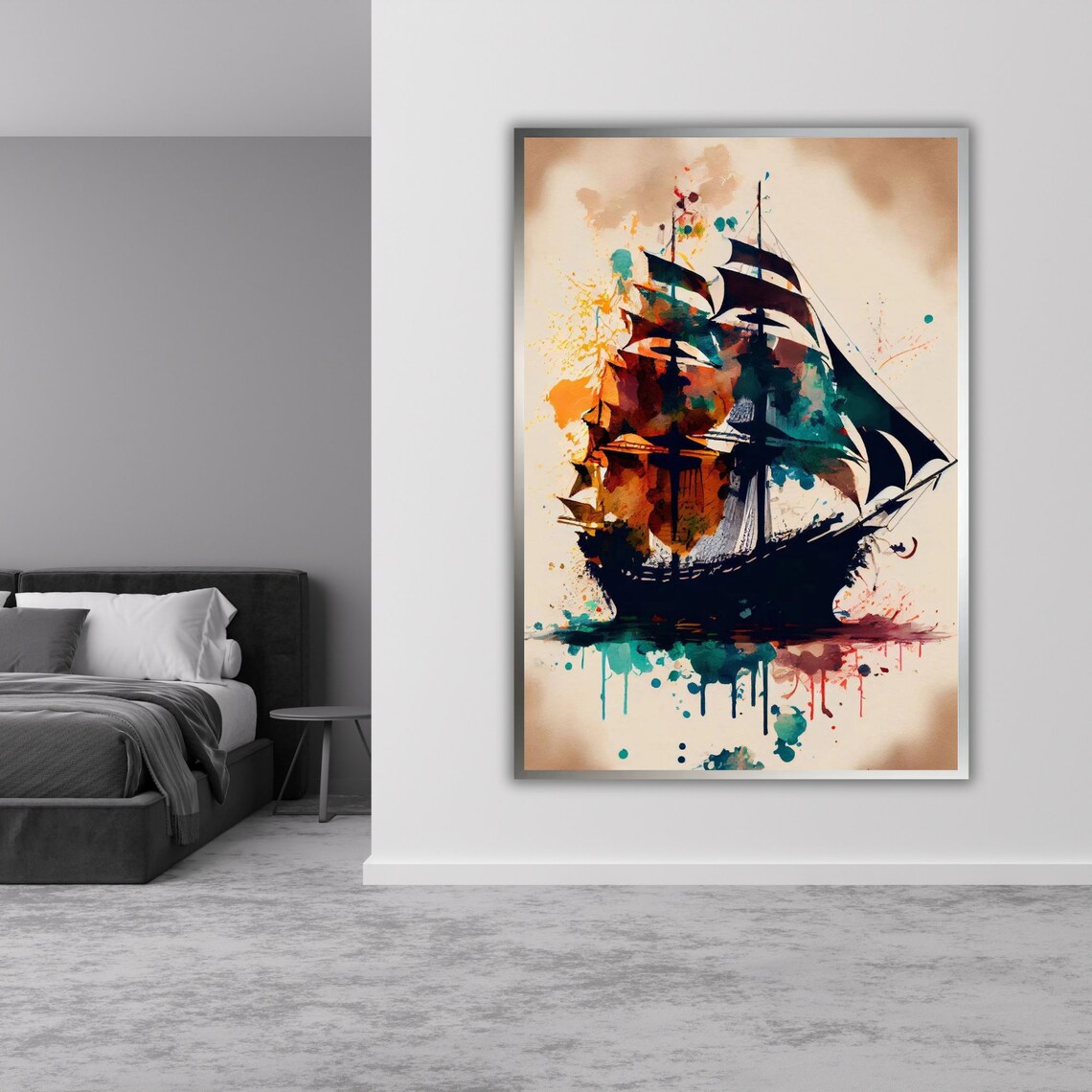 Oil Painting Ship Art Print Nautical Wall Decor Ready To Hang Framed - Image 3
