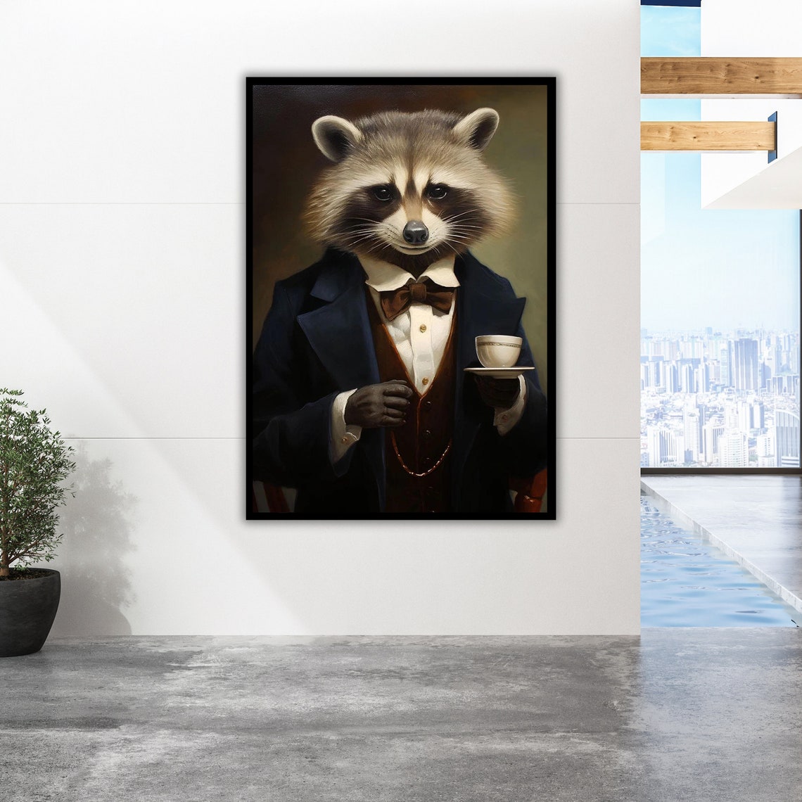 Gentleman Raccoon Portrait Holding Teacup Suit Animal Humor Poster - Image 2