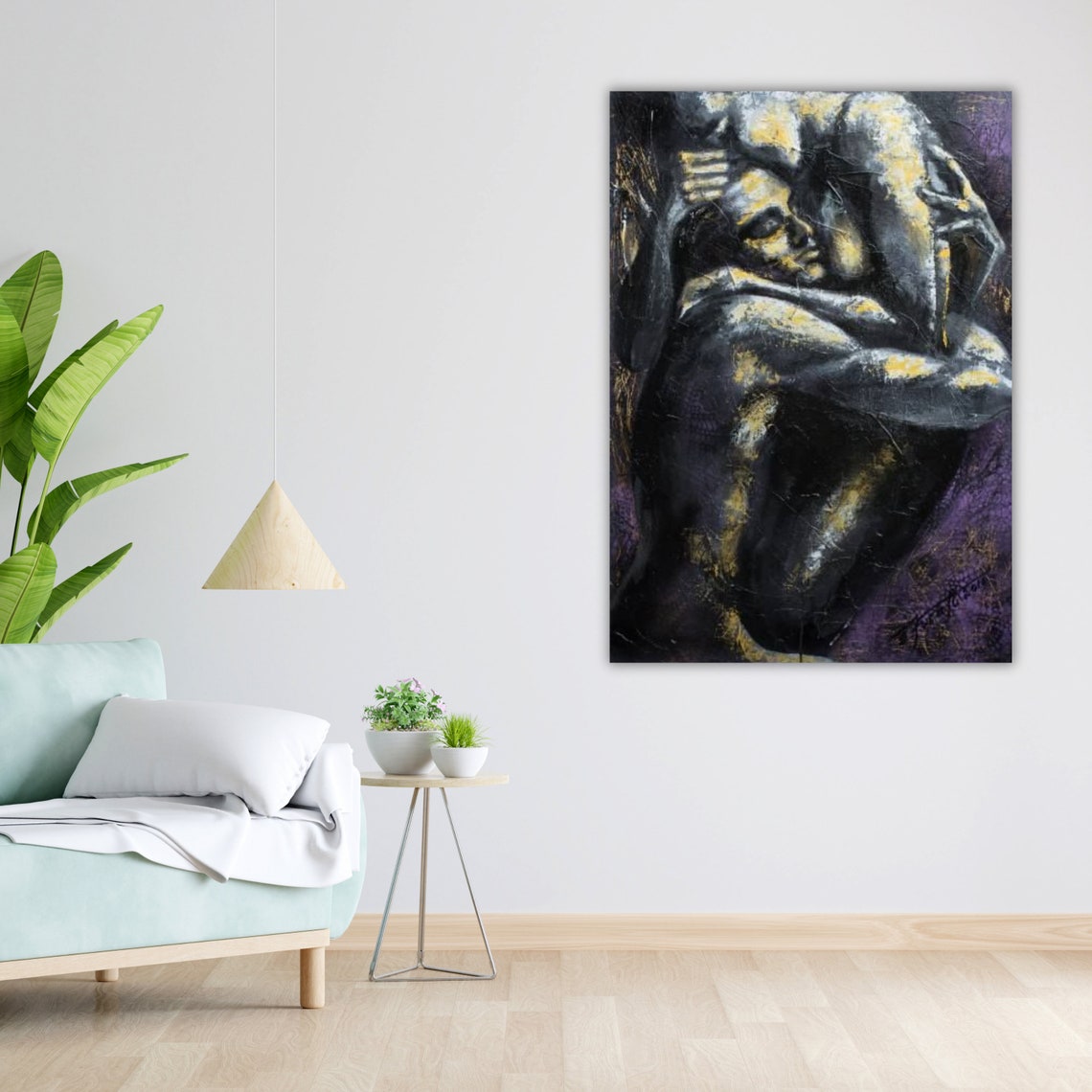 Romantic Couple Embrace Dark Oil Painting Purple Gold Dramatic Poster - Image 4