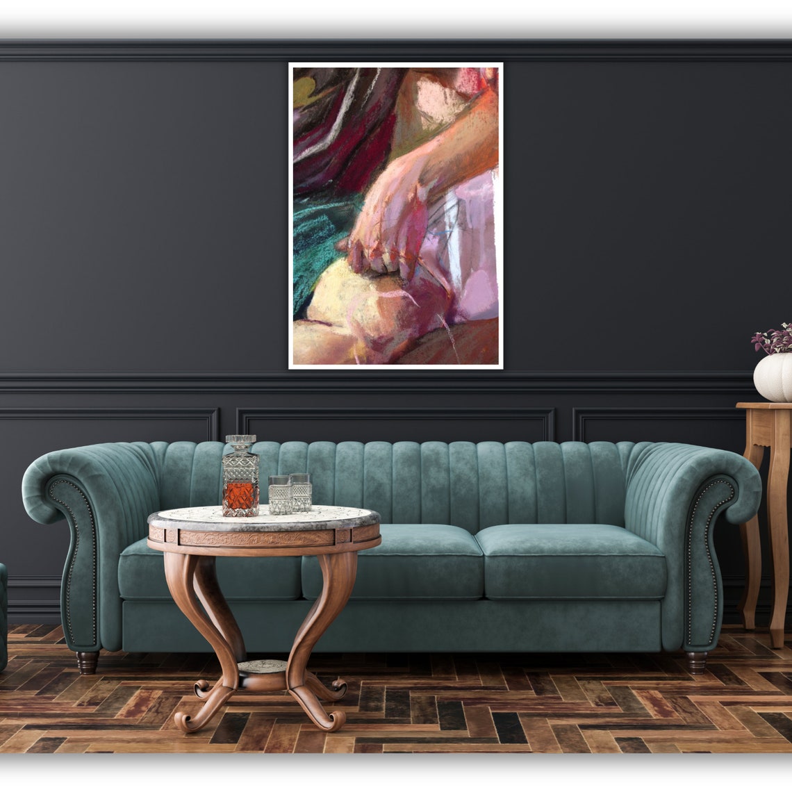 Nude Woman Pastel Painting Sensual Elegant Figure Art Wall Poster - Image 5