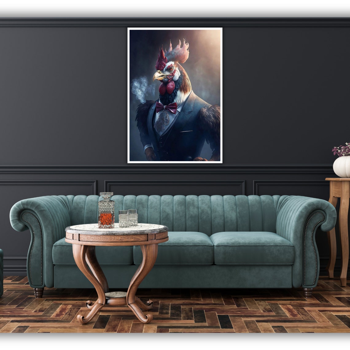 Tuxedo Rooster Portrait Gentleman Chicken Bow Tie Animal Art Poster - Image 2