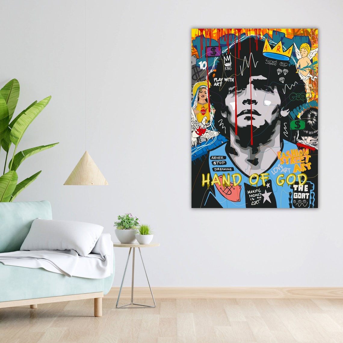 Maradona Graffiti Art Print Ready To Hang Framed Soccer Wall Decor Sports Fan Gift - Image 5