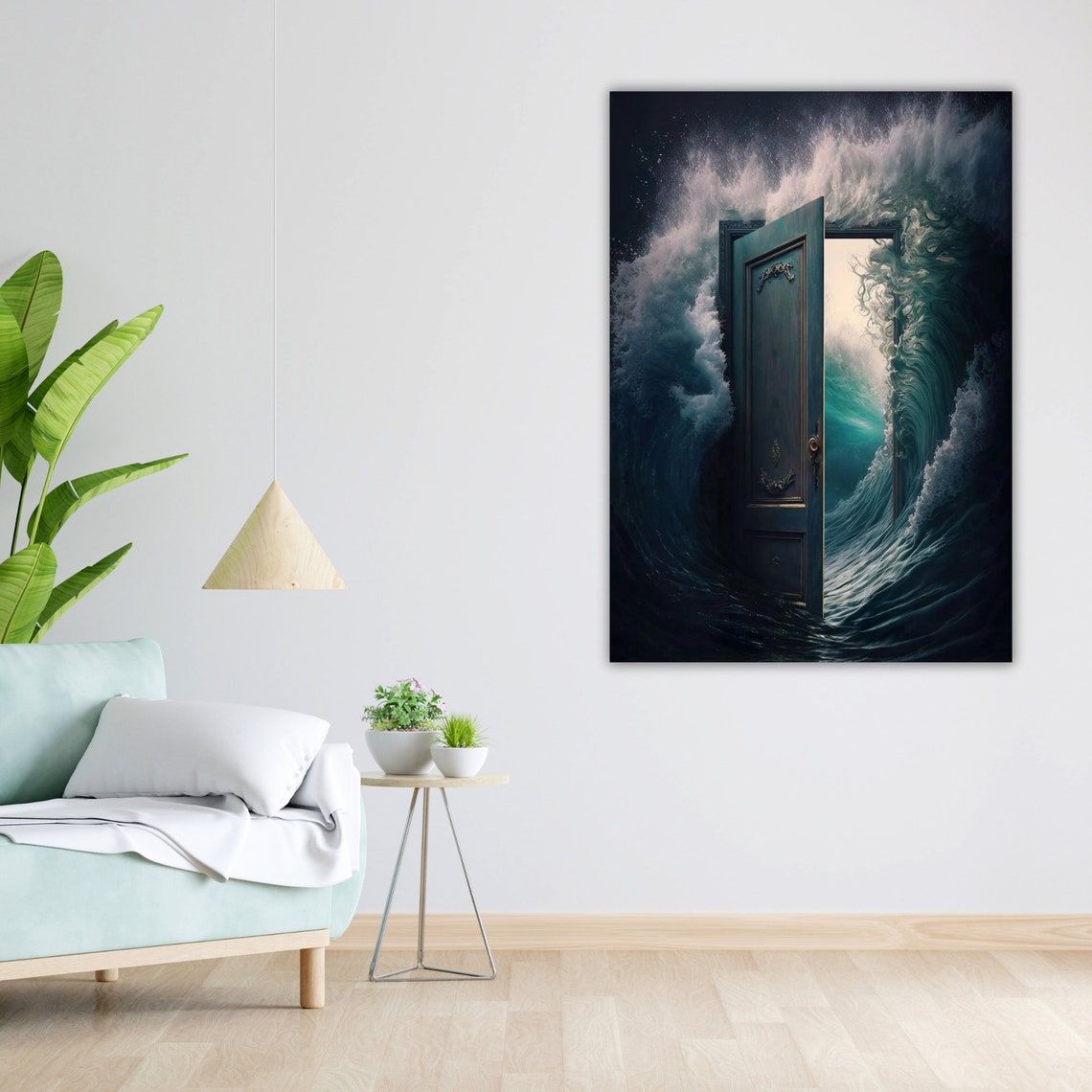Mystery Door Giant Ocean Wave Surreal Teal Water Dreamscape Poster - Image 5