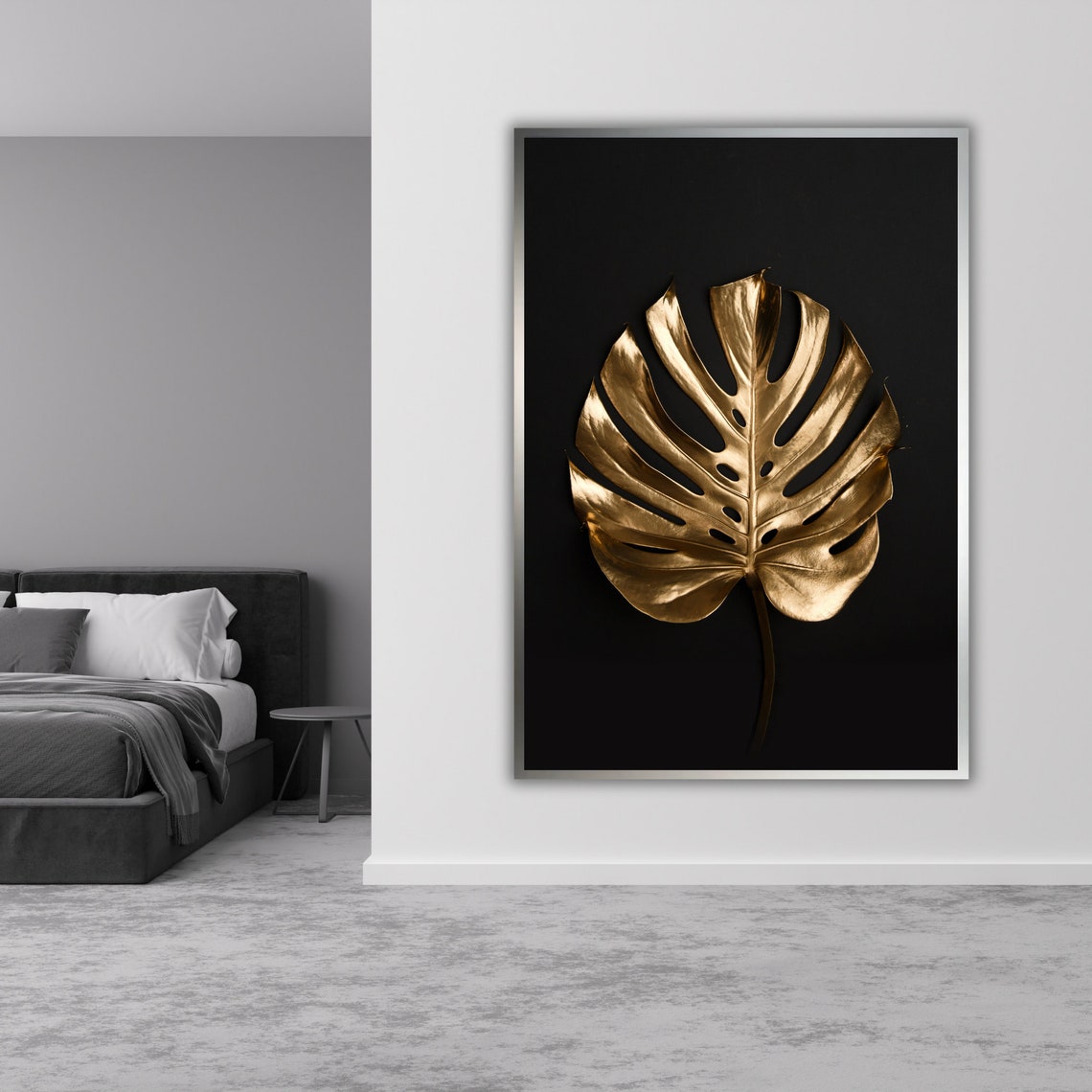 Gold Monstera Leaf Black Background Elegant Botanical Art Poster - Image 3