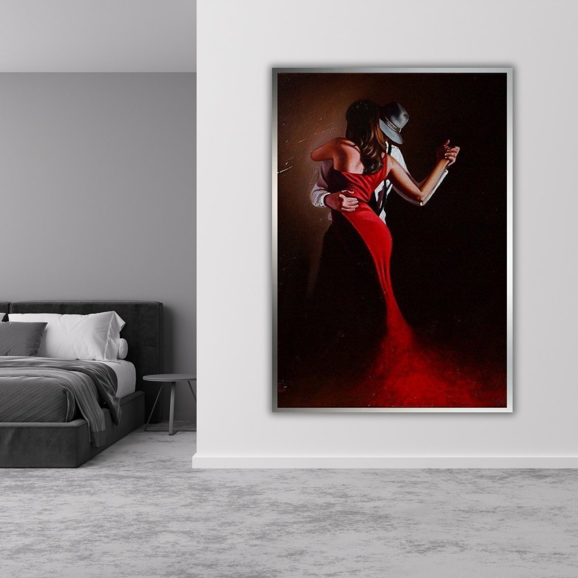 Spanish Flamenco Couple Dancing Dark Red Gown Passionate Art Poster - Image 3