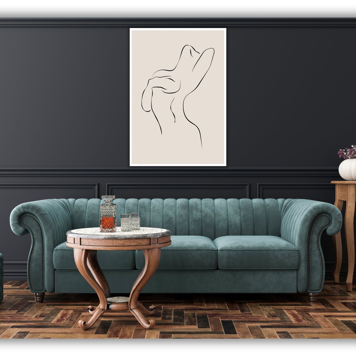 Minimalist Single Line Nude Figure Drawing Beige Modern Art Wall Poster - Image 2
