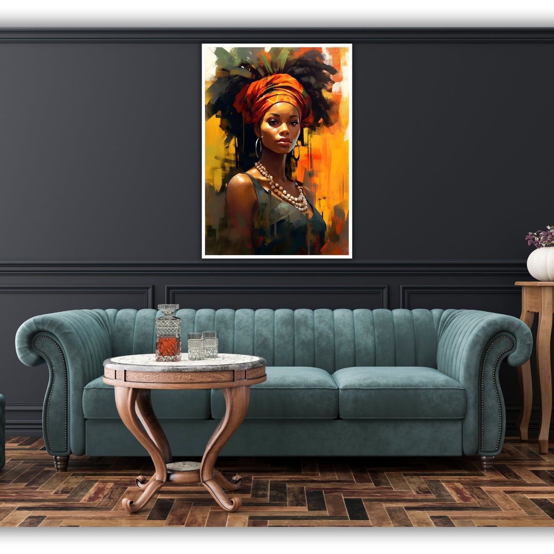 African Woman Portrait Orange Headwrap Bold Colors Cultural Poster - Image 3