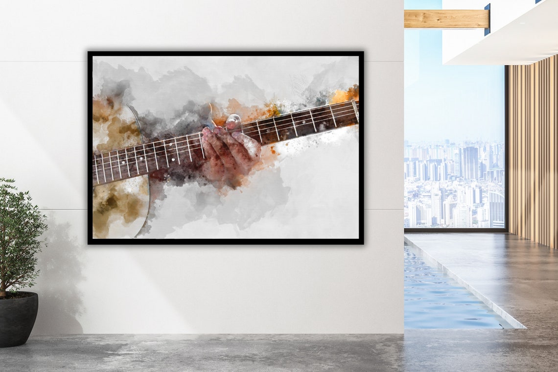 Hands Playing Guitar Watercolor Painting Warm Sepia Music Art Poster - Image 2