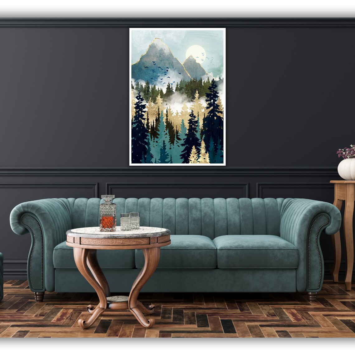 Misty Pines Art Print Ready To Hang Framed Wall Decor Nature Landscape Painting Forest Print - Image 3