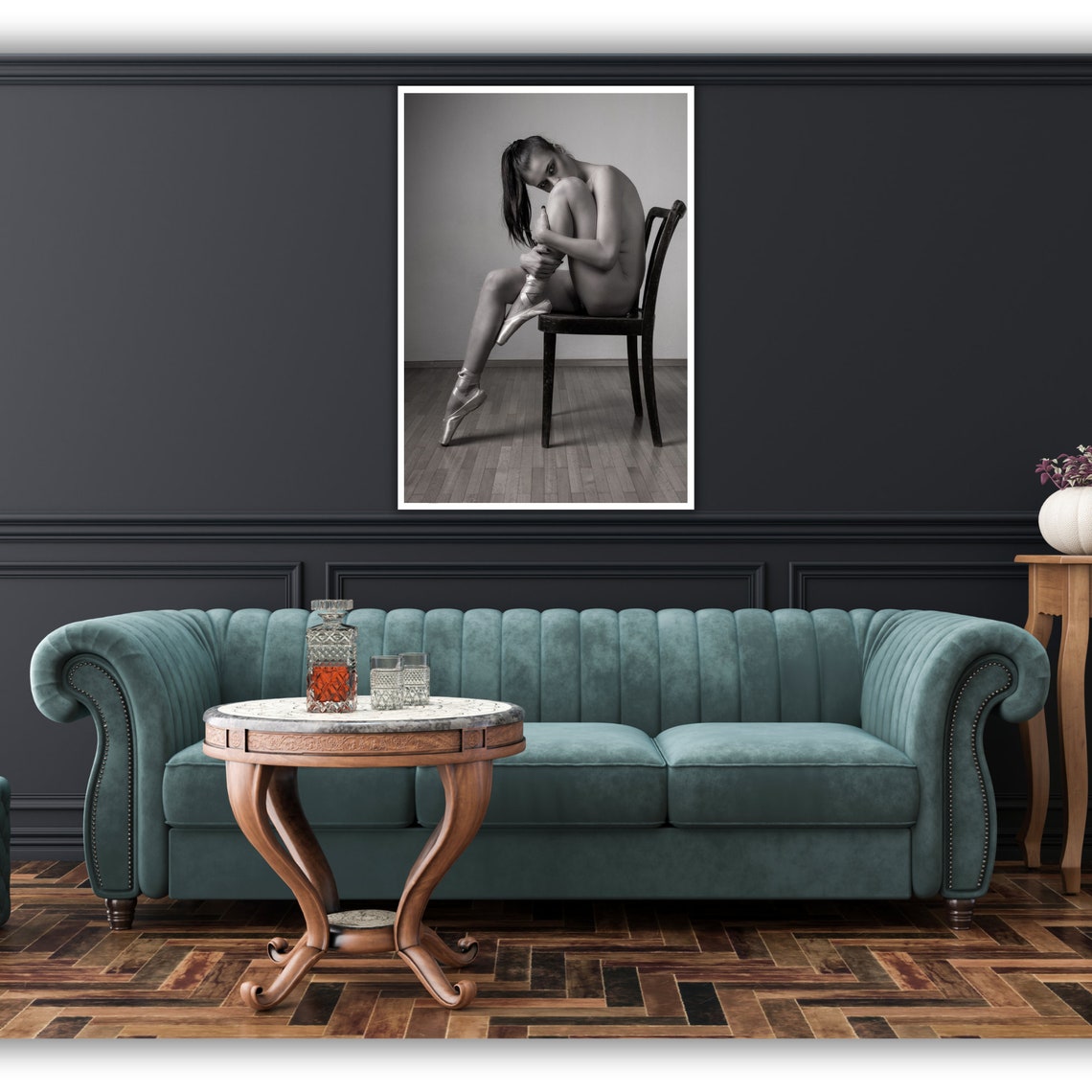 Ballet Dancer Pointe Shoes Chair Graceful Black White Art Poster - Image 2