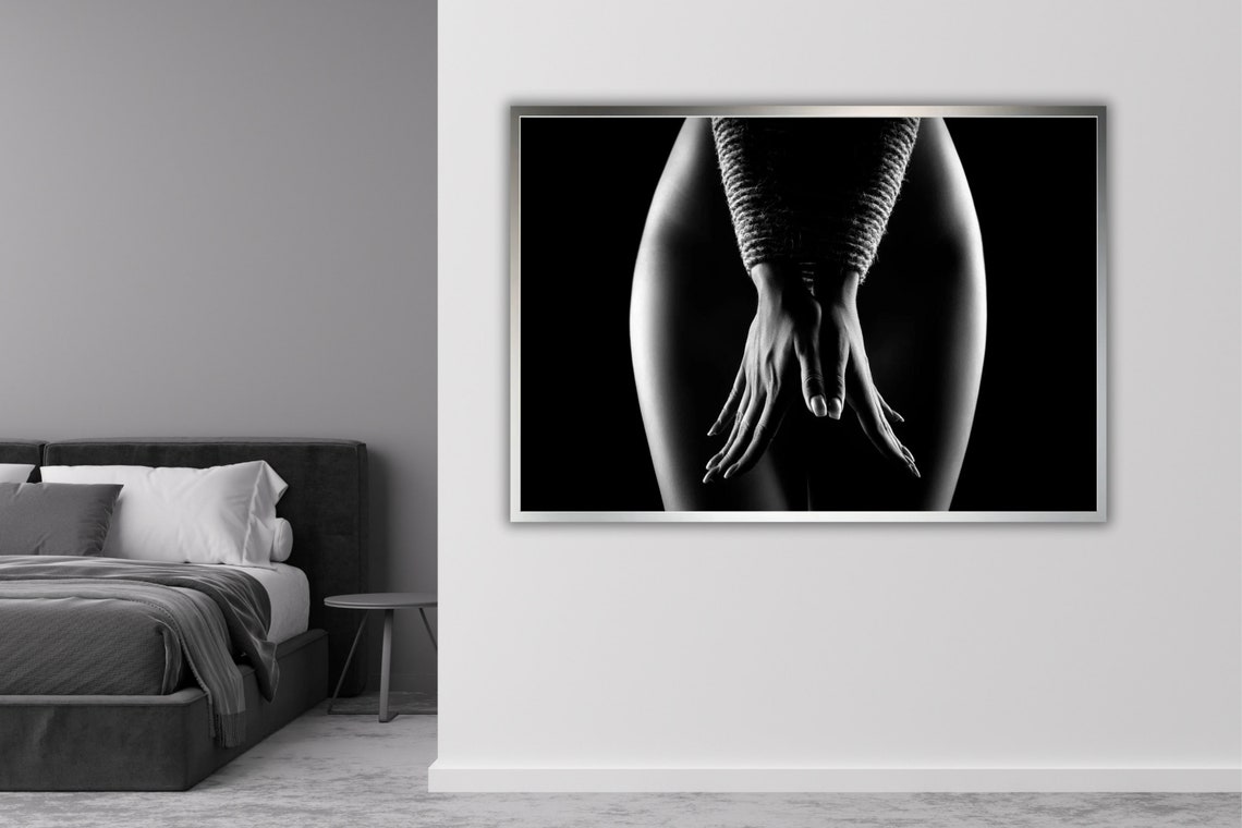 Black And White Knit Sweater Nude Back Fine Art Bodyscape Poster - Image 3