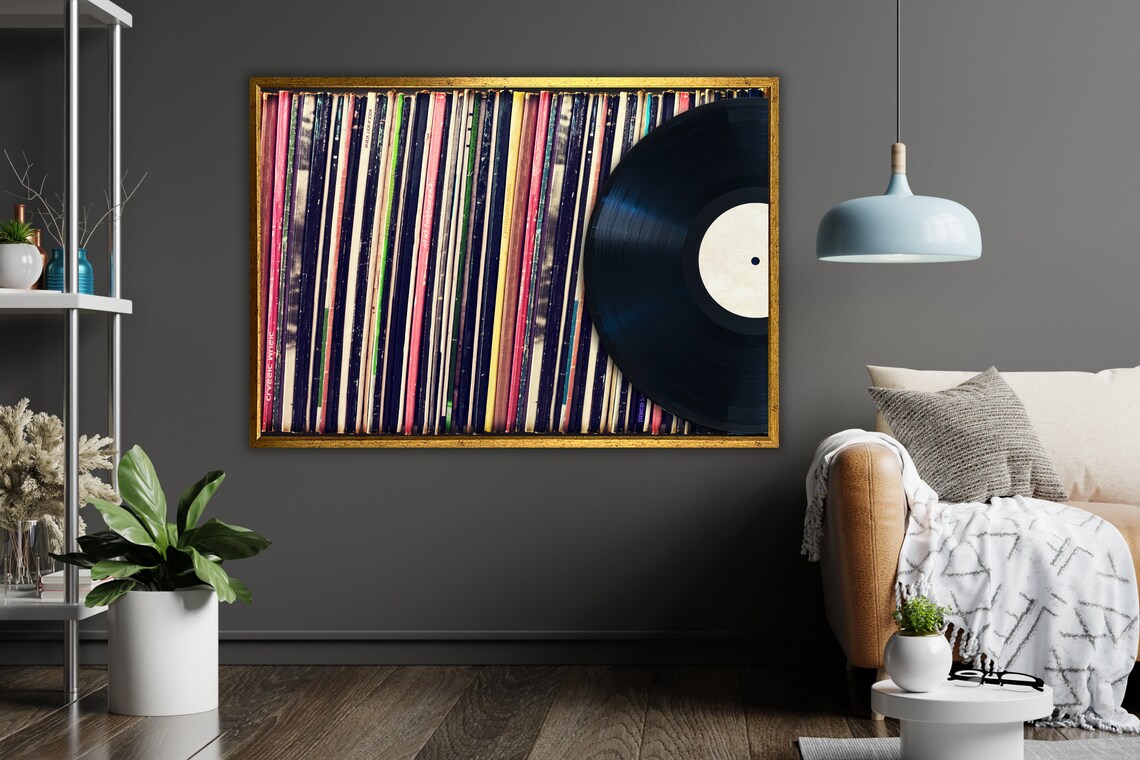 Vinyl Record Collection One Record Sliding Out Retro Music Wall Art Poster - Image 5