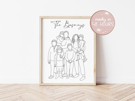 Family Portrait Outline Custom Art From Picture Unique Gift Idea Line Art Custom Portrait Minimal Line Art