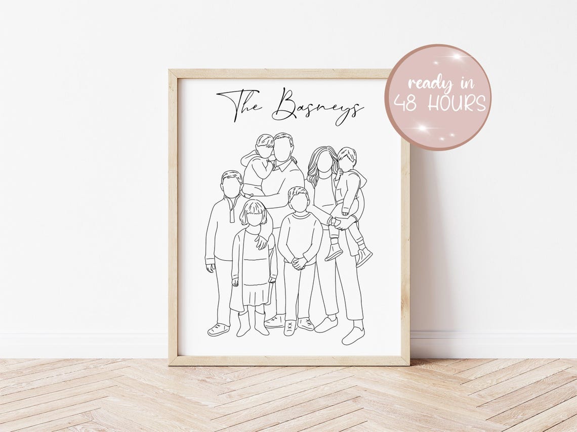 The Basneys Large Family Line Art Custom Faceless Portrait Poster