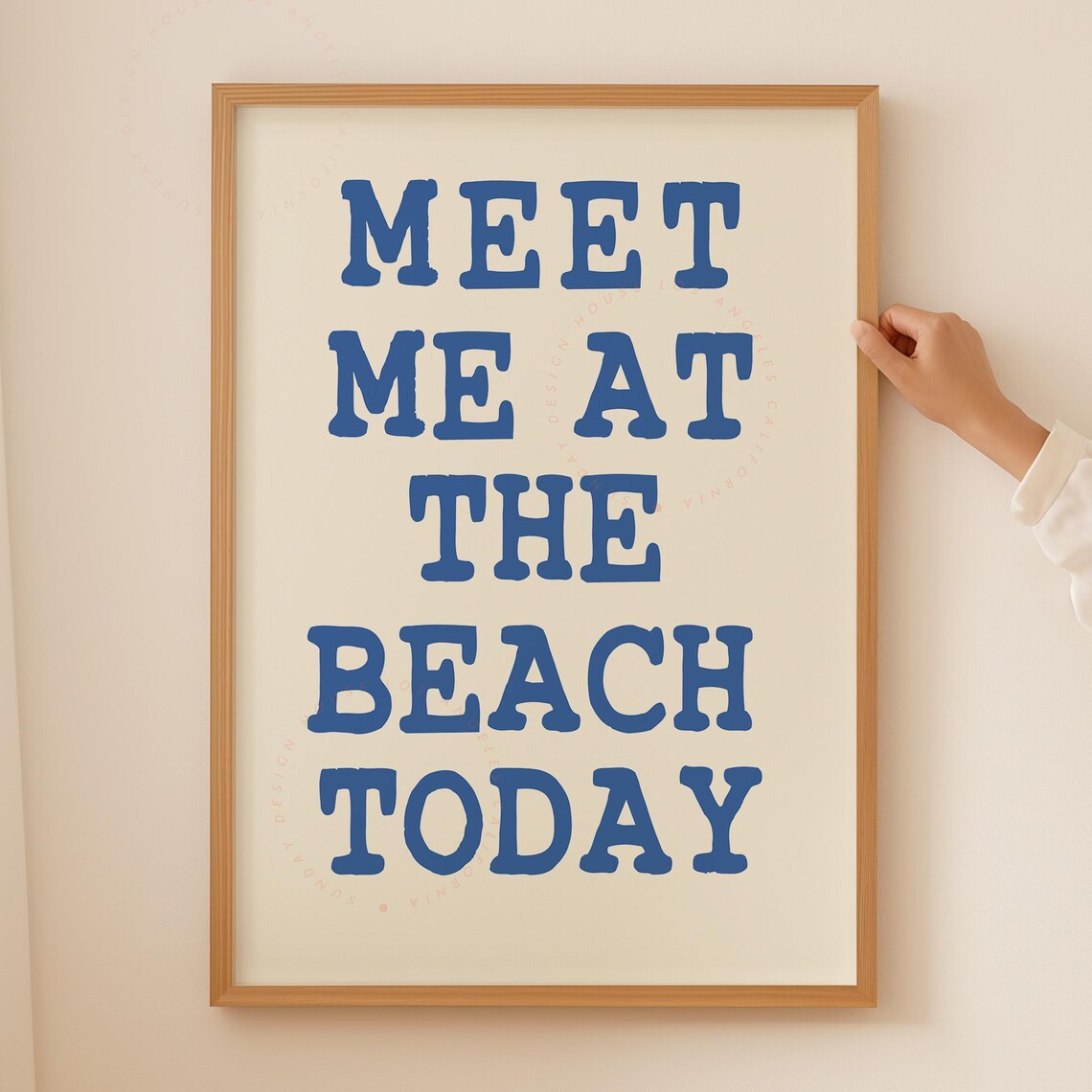 Meet Me at the Beach Today Blue Typography Coastal Quote Wall Poster