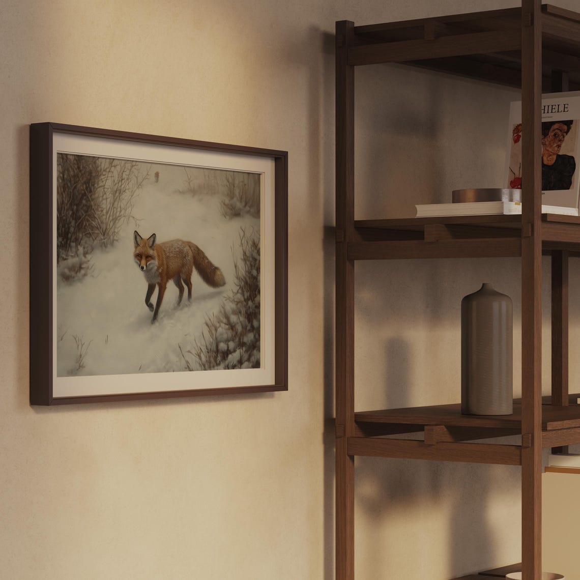 Red Fox Walking Through Deep Snow Vintage Winter Wildlife Poster - Image 2