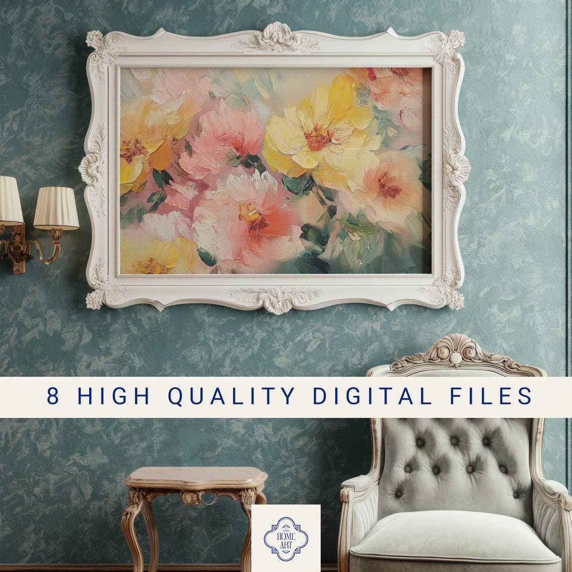 Colorful Peonies Impressionist Pink Yellow Floral Art Poster - Image 3