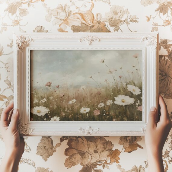 Daisies and Wildflowers in a Soft Meadow Vintage Style Art Print