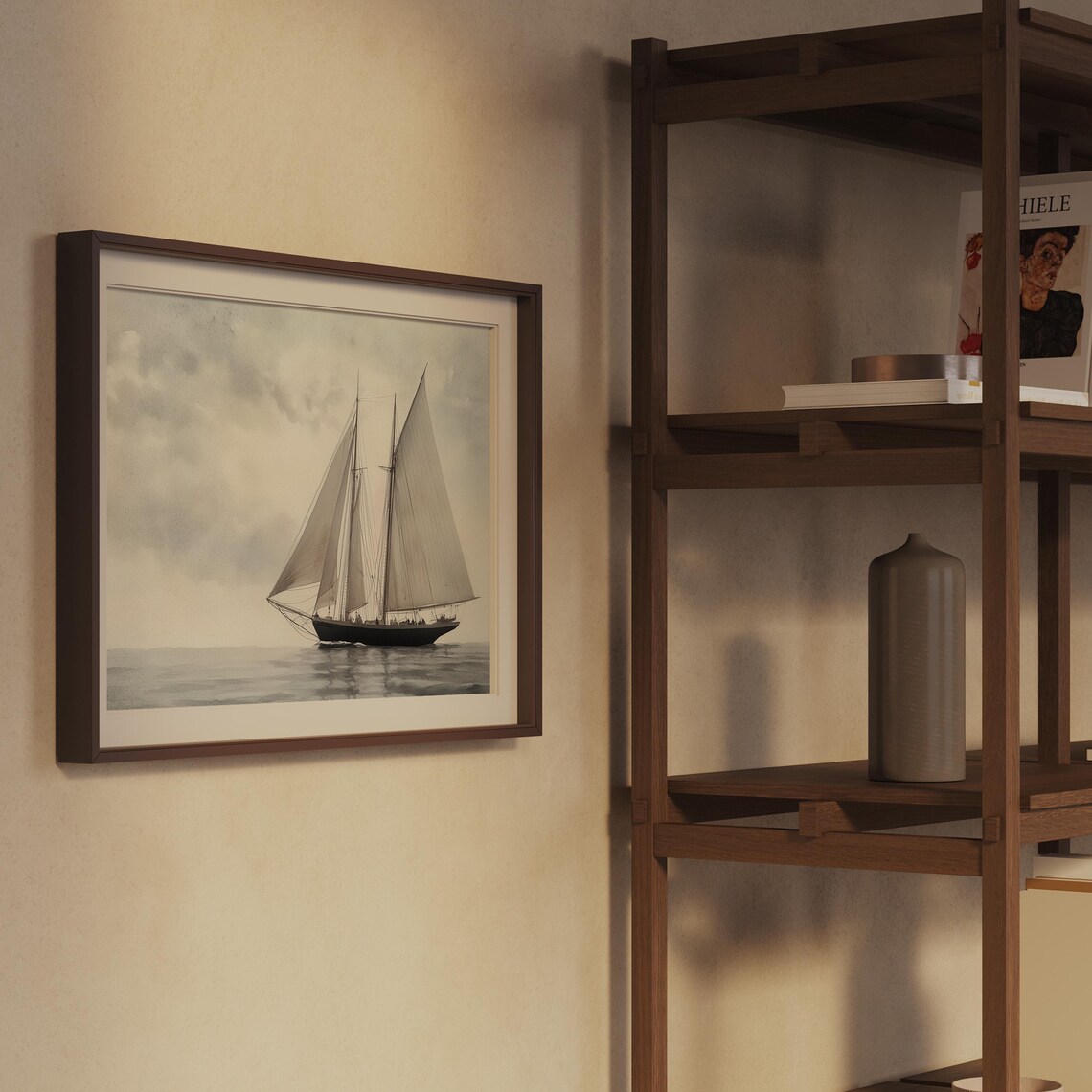Classic Schooner Sailboat Calm Gray Sea Vintage Nautical Painting Poster - Image 2