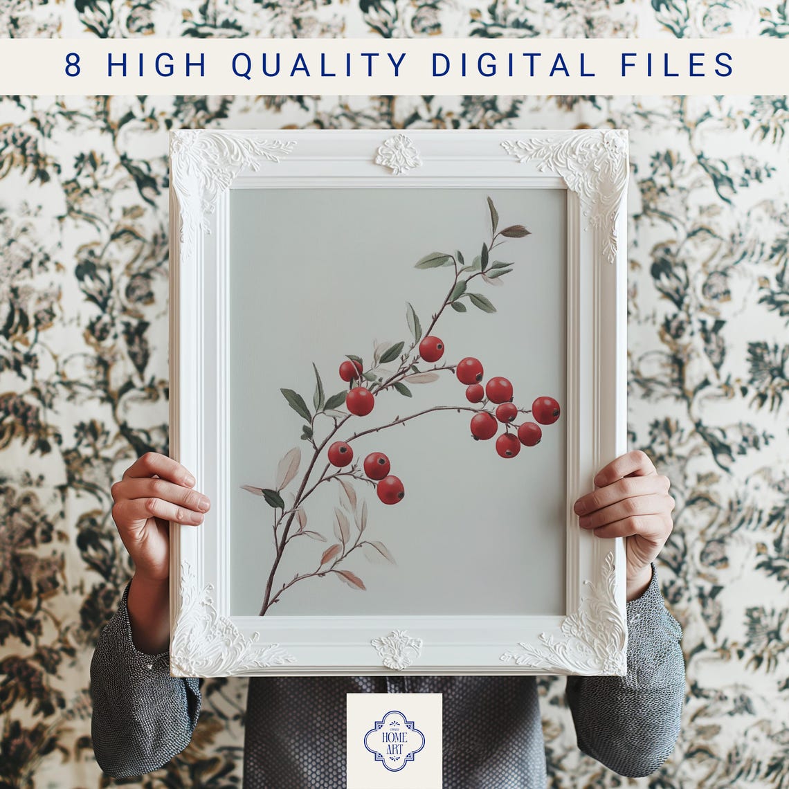 Red Winter Berries On Branch Minimal Botanical Watercolor Poster - Image 3