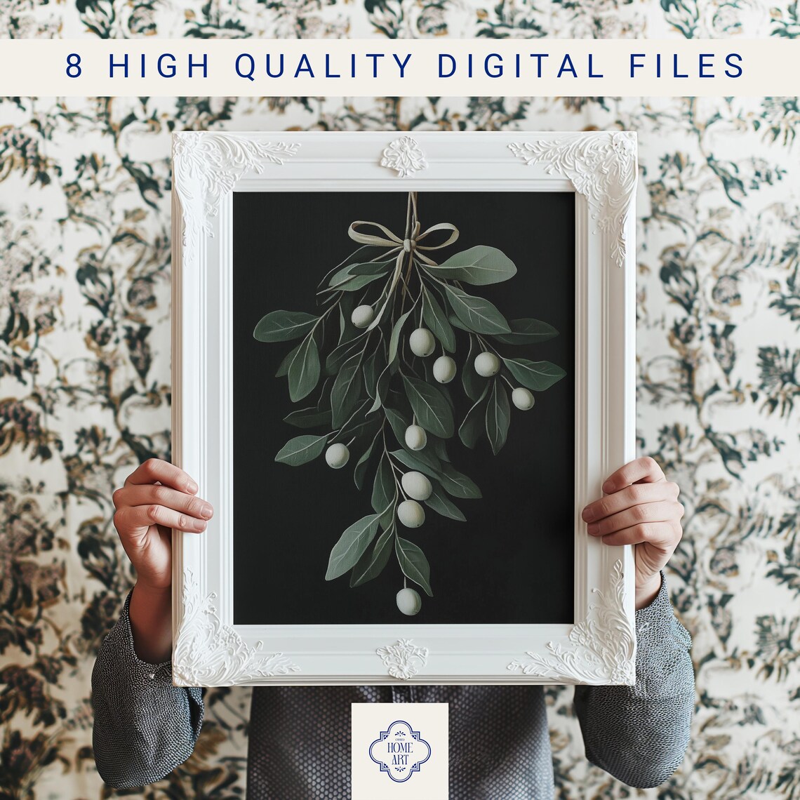 Mistletoe Branch White Berries Winter Holiday Ribbon Art Poster - Image 3