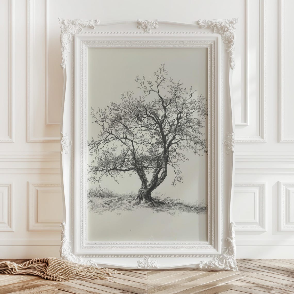 Weathered Old Tree Pencil Sketch Minimalist Nature Drawing Wall Art