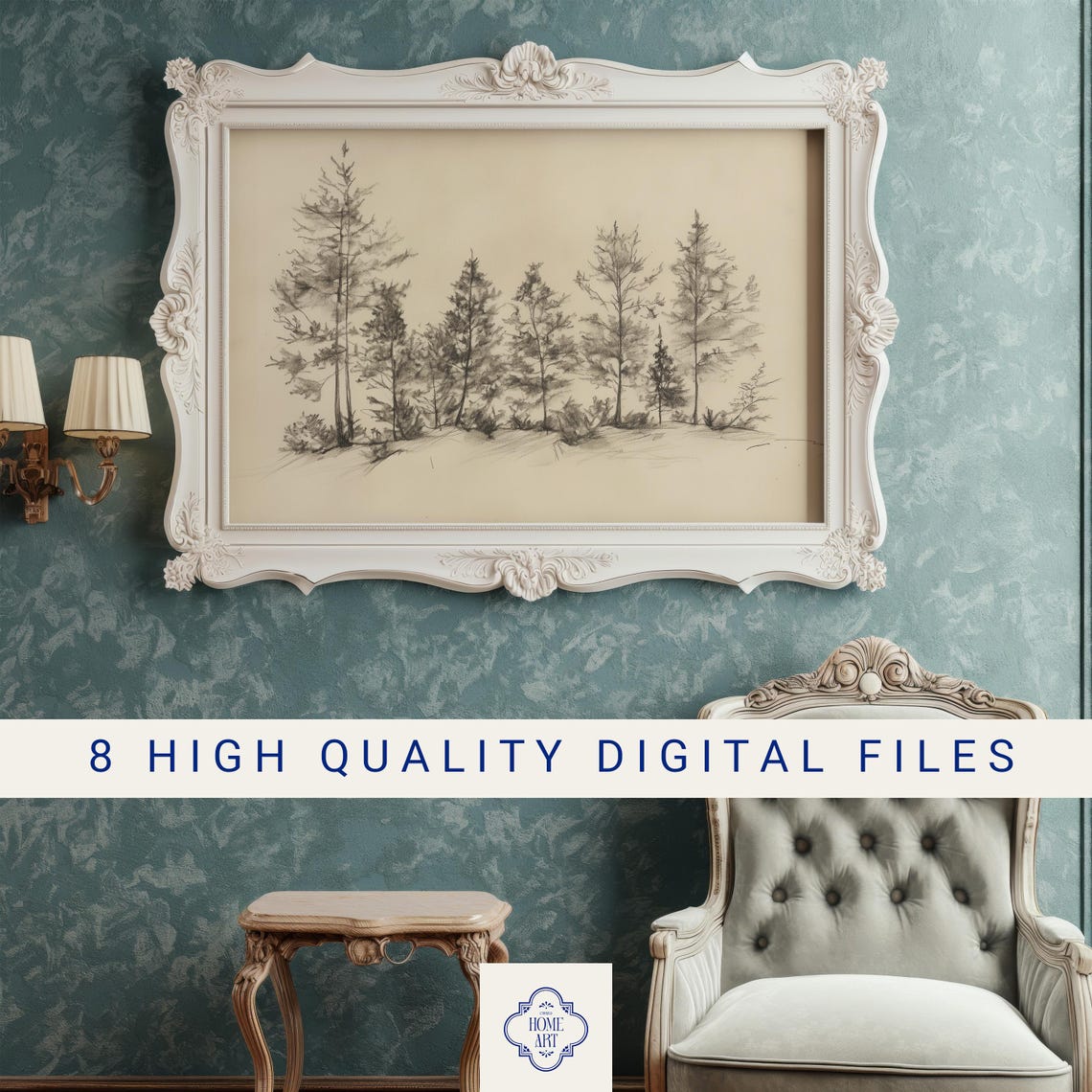 Pine Tree Line Sepia Sketch Minimalist Forest Pencil Drawing Poster - Image 3