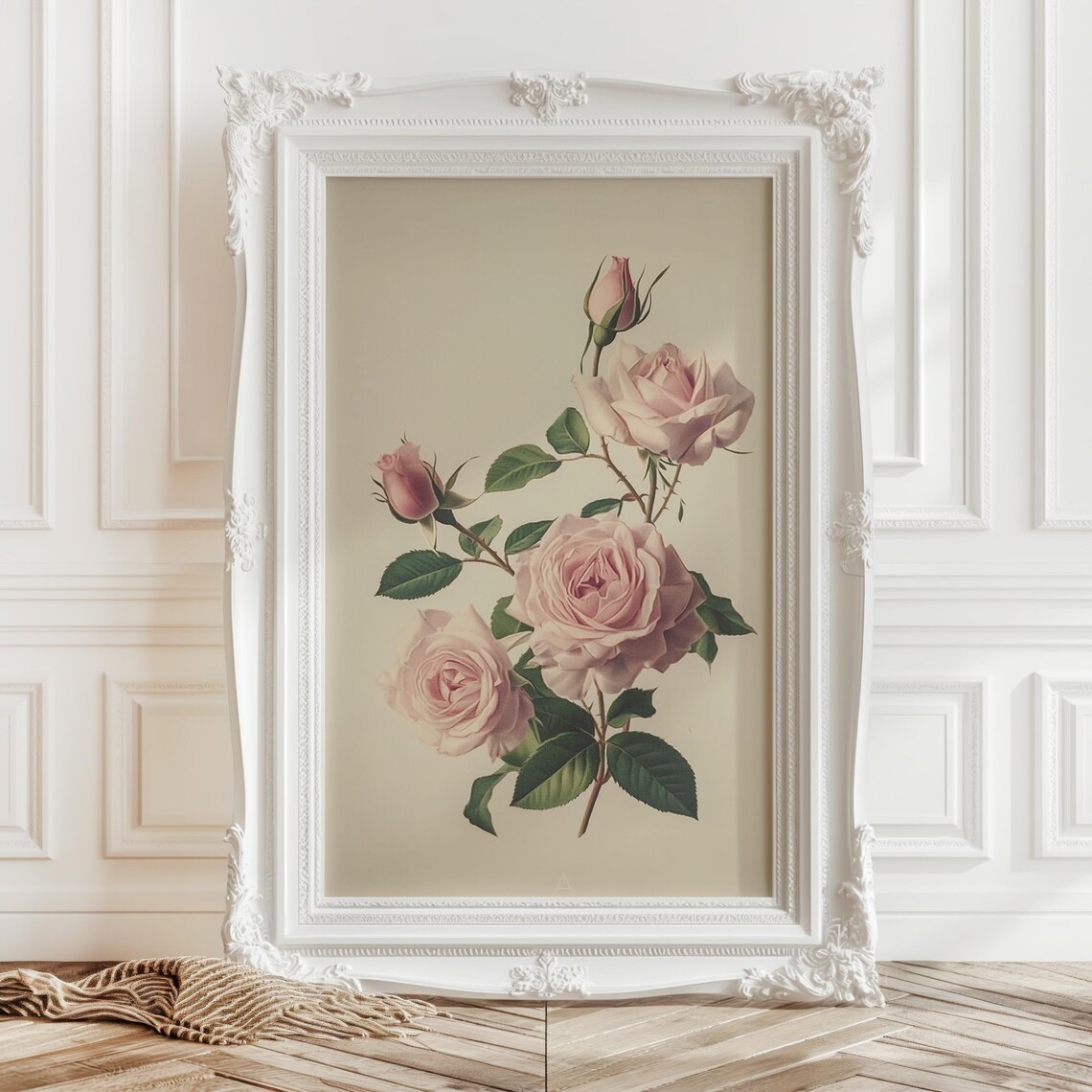 Pink Rose Vintage Botanical Illustration Antique Flower Wall Art