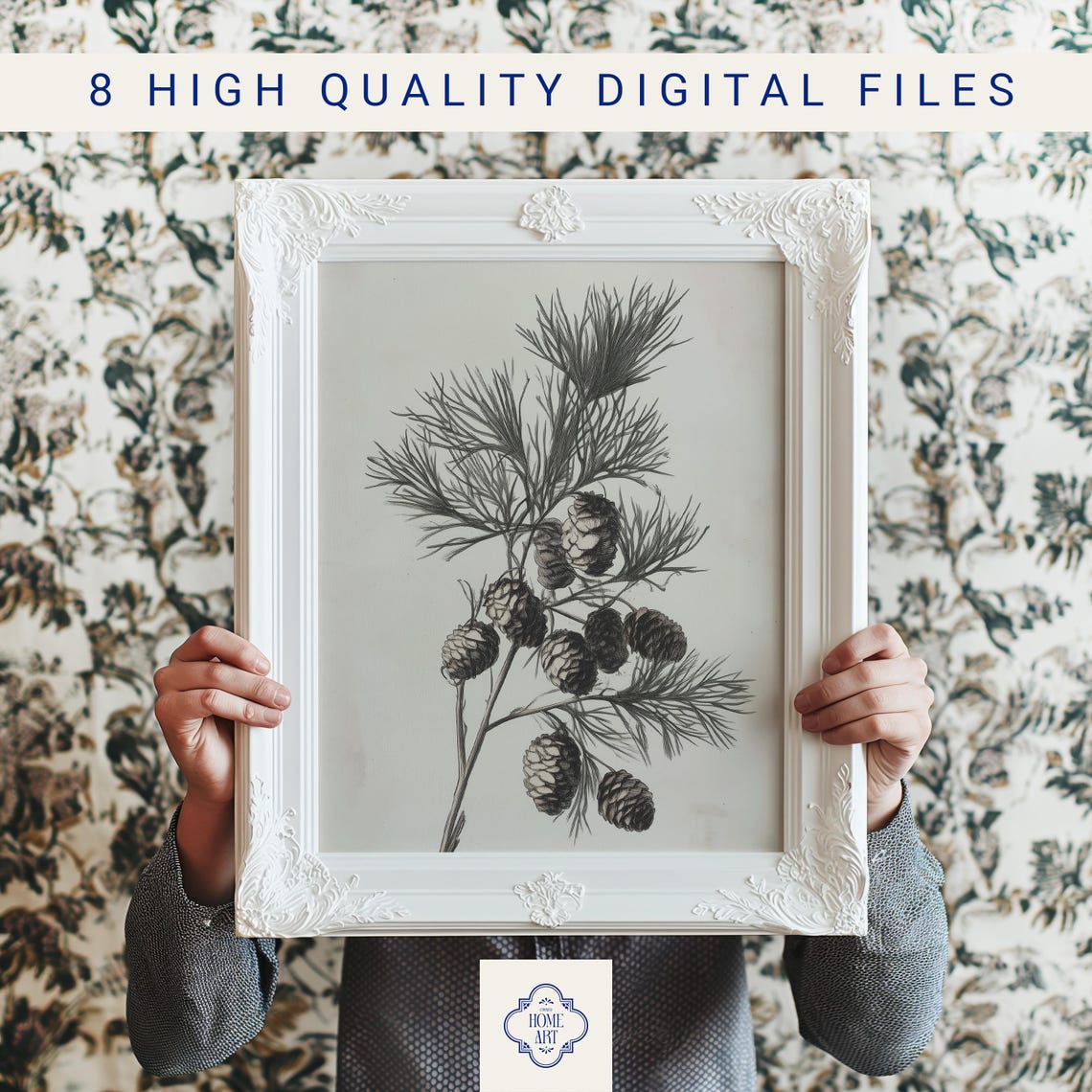 Pine Branch With Cones Monochrome Botanical Illustration Poster - Image 3