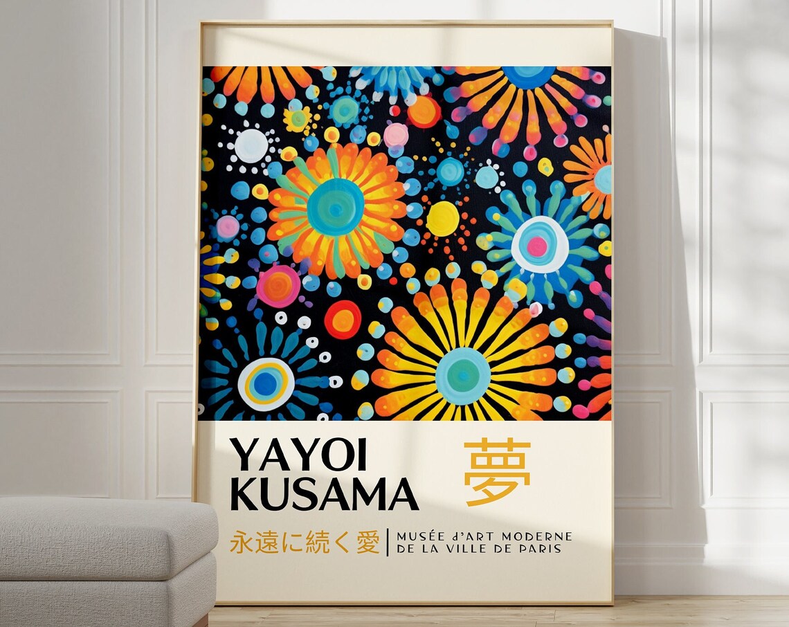 Yayoi Kusama Floral Dots Black Dream Paris Museum Exhibition Poster