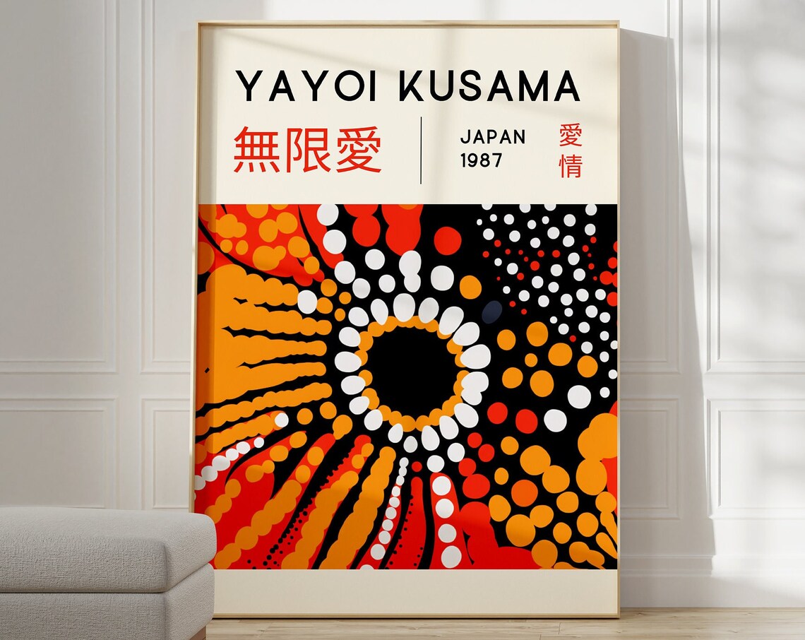 Yayoi Kusama 1987 Infinite Love Orange Dots Floral Abstract Poster