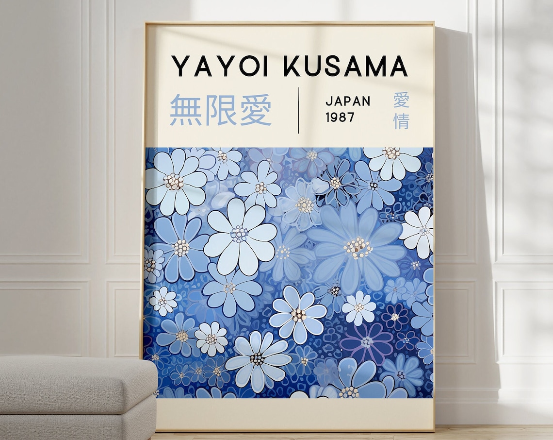 Yayoi Kusama Japan 1987 Blue Flowers Modern Japanese Art Poster
