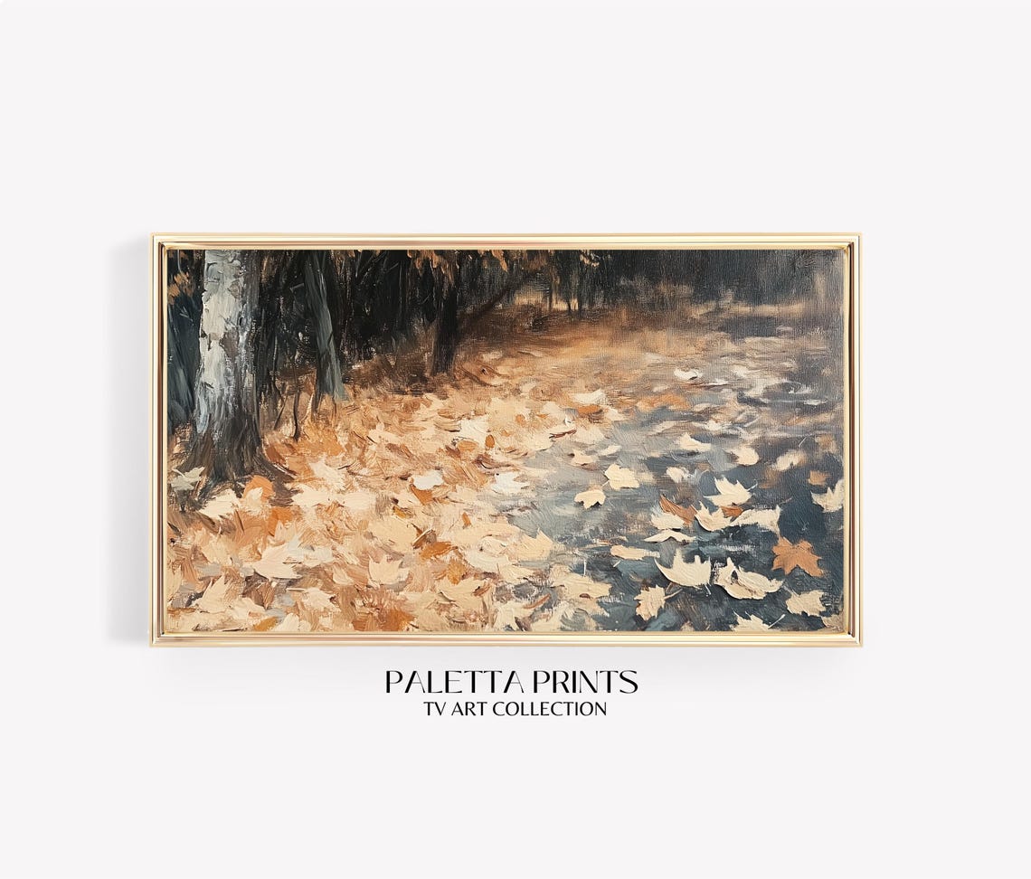 Forest Path Covered In Fallen Autumn Leaves Moody Woods Scene Poster