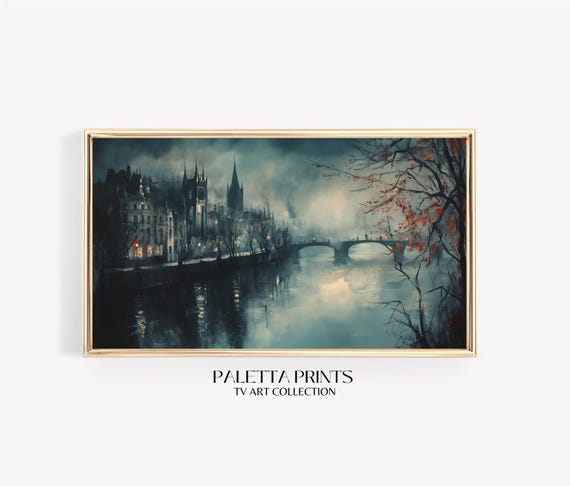 Frame Tv River Bridge Scene Art Art For Frame Tvs Rustic Moody Seasonal Tv Art Scenic Vintage Tv Art Paletta Prints