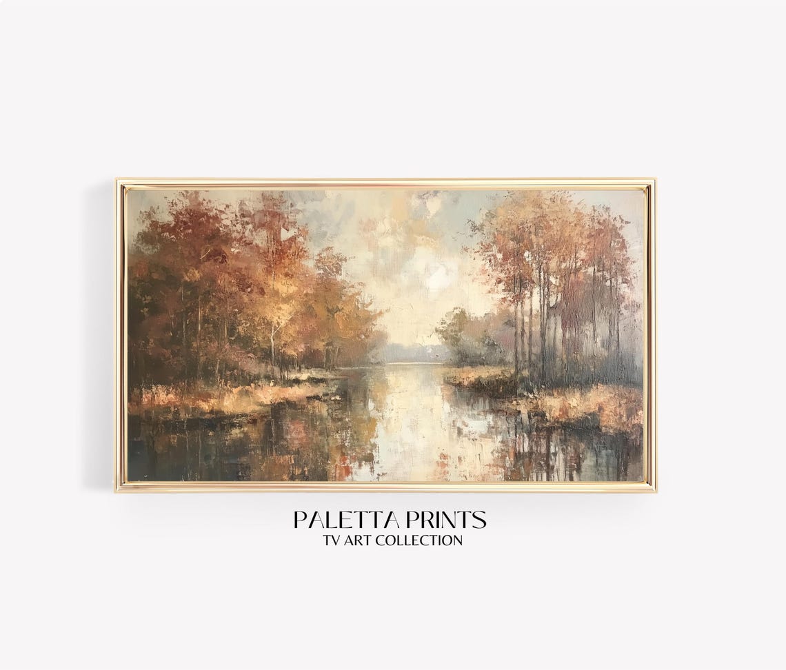 Frame Tv Vintage River Art Art For Frame Tvs Nature Tv Art Rustic Landscape Tv Art Fall Art Paletta Prints