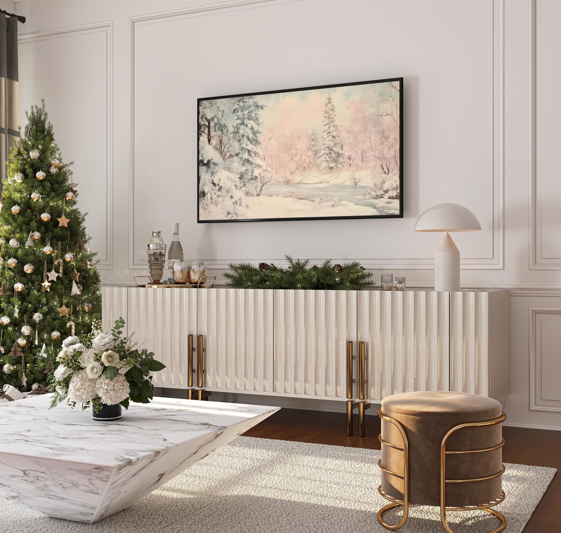 Snowy Forest, Pastel Winter Christmas Art Print - Image 3
