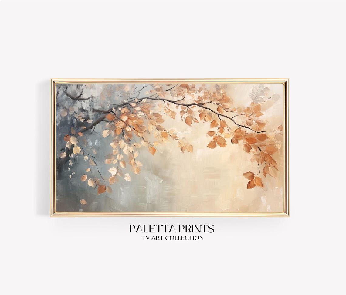 Autumn Branch Golden Leaves Soft Misty Fall Landscape Wall Art