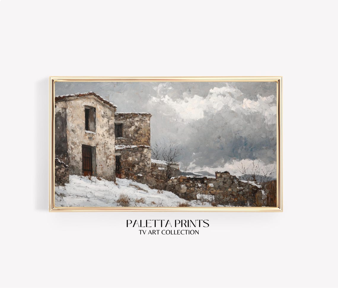 Winter Abandoned Stone House Tv Art Frame Tv Artwork Rustic Snowy Landscape For Hisense Tvs