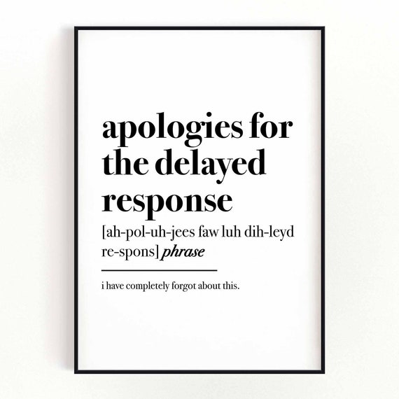 Apologies For The Delayed Response Print Home Office Art Decor Definition Funny