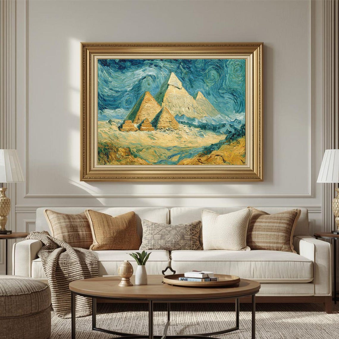 Starry Night Style Giza Pyramids Desert Swirling Sky Art Poster