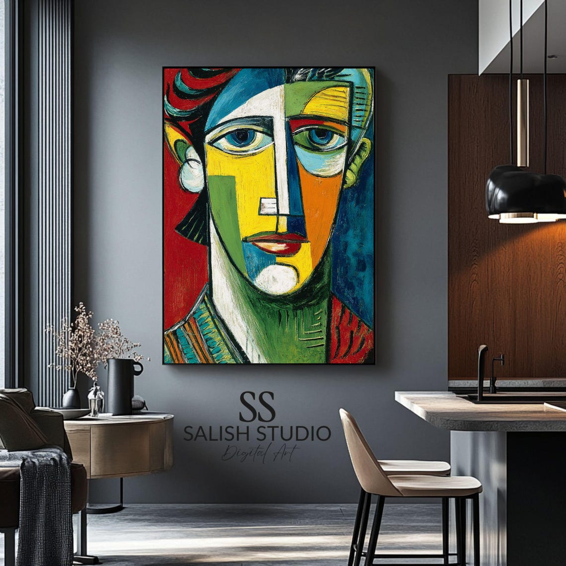 Colorful Cubist Face Portrait Modern Abstract Geometric Art Print