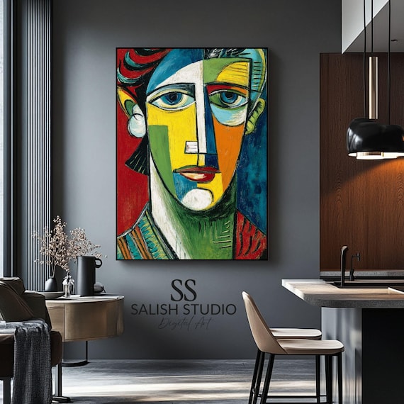 Colorful Cubist Face Portrait Modern Abstract Geometric Art Print