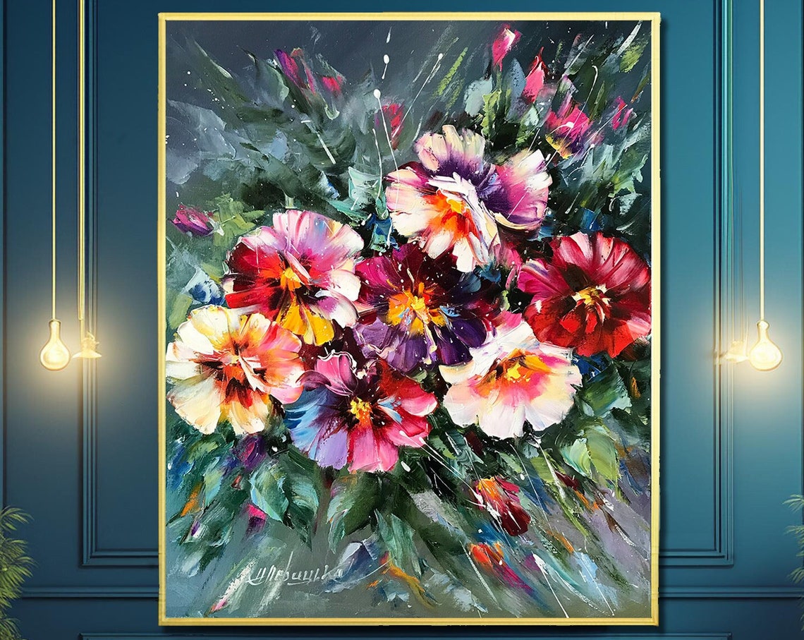 Pansies Painting Original Pansies Art Impasto Painting On Purple Flowers Art Spring Flowers Oil Painting Purple Green Floral Wall Art