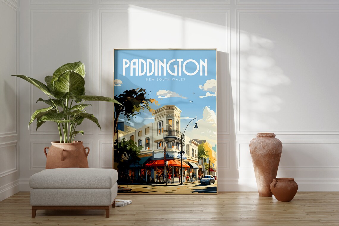 Paddington Sydney Historic Shop Street Cafe Scene Travel Poster - Image 2