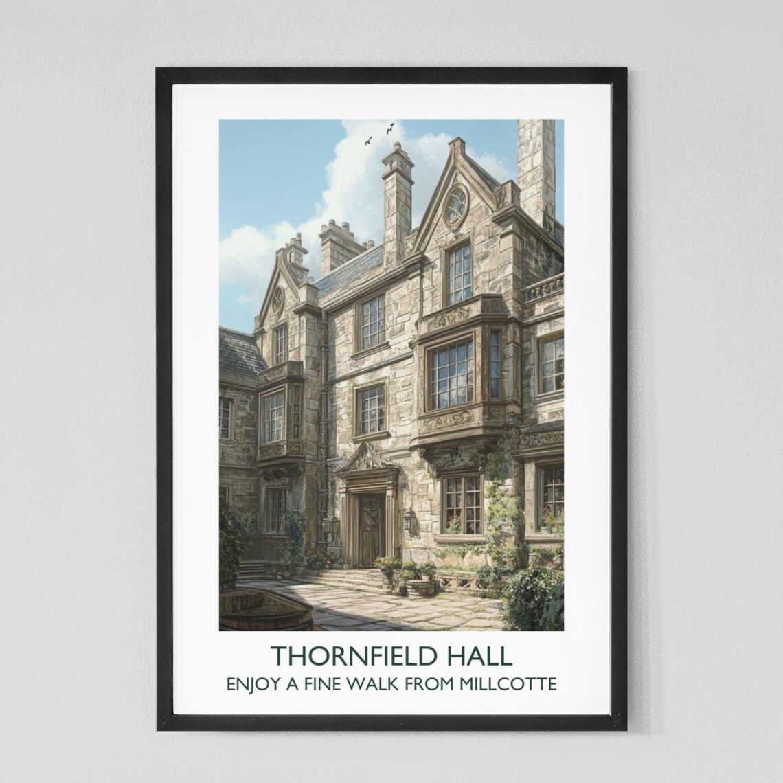 Thornfield Hall Stone Manor Jane Eyre Literary Vintage Travel Poster