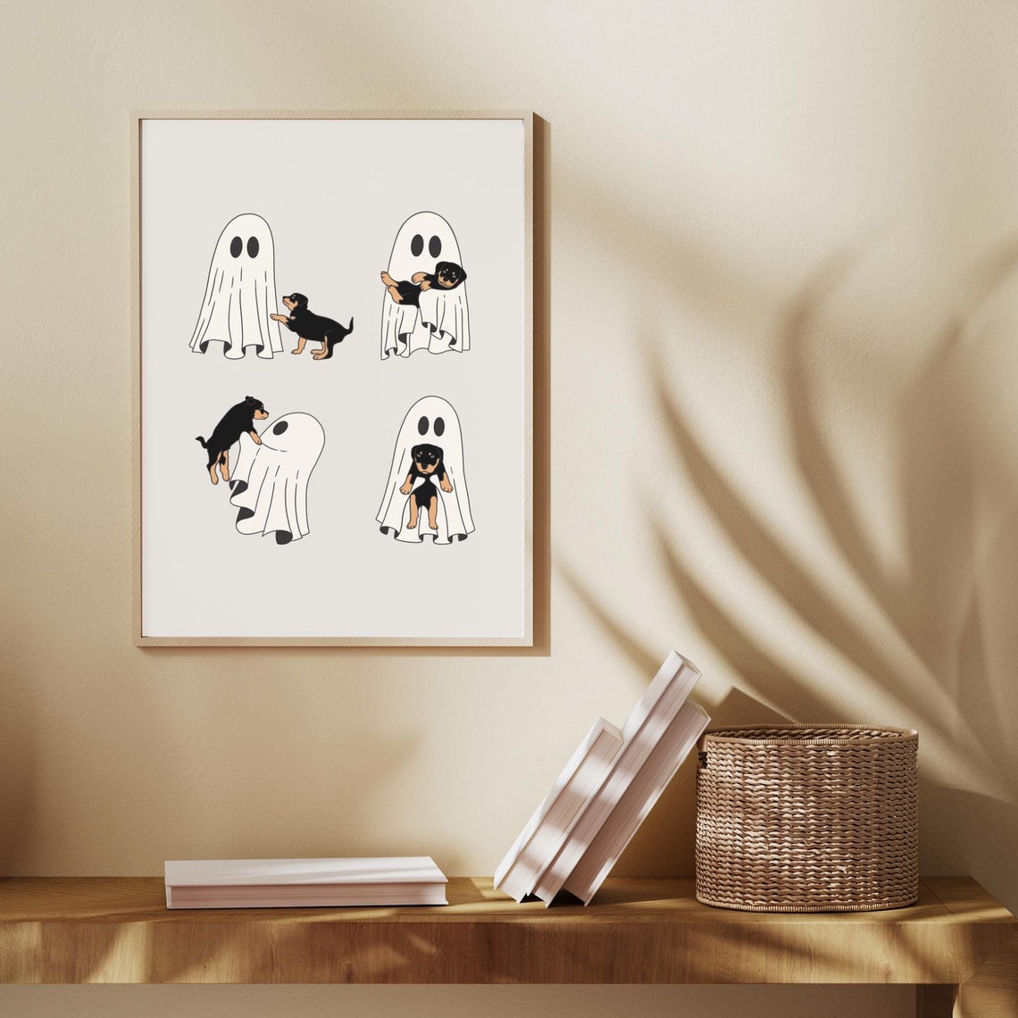 Cute Ghost Sheets and Black Puppy Halloween Spooky Art Poster - Image 3